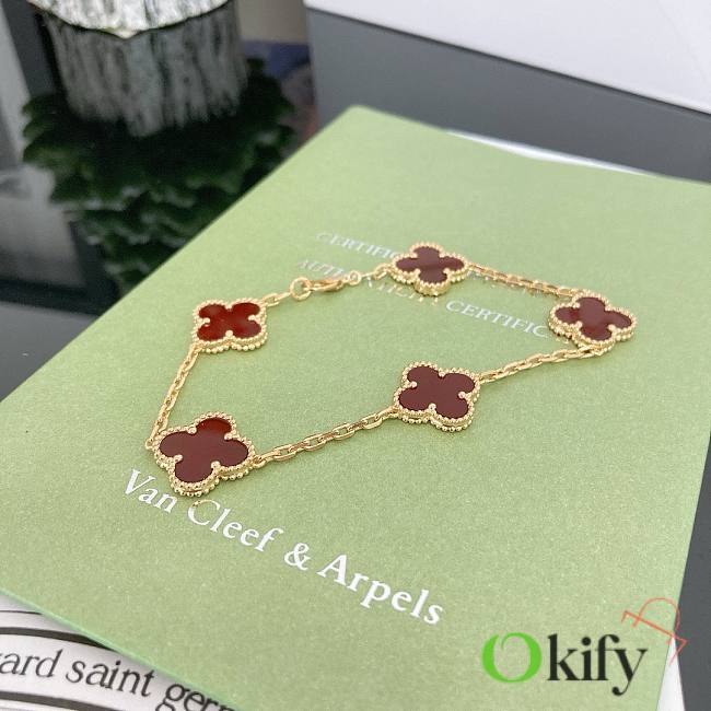 Okify VCA Vintage Alhambra 5 Motifs Bracelet Yellow Gold Red - 1