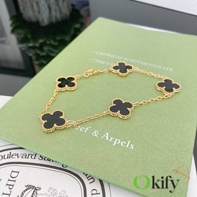 Okify VCA Vintage Alhambra 5 Motifs Bracelet Yellow Gold Black - 1