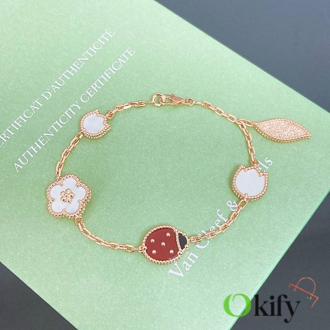 Okify VCA Lucky Spring Bracelet 5 Motifs Rose Gold Mother Of Pearl - 1