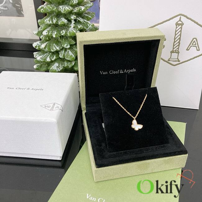 Okify VCA Sweet Alhambra Butterfly Necklace Yellow Gold White Mother Of Pearl - 1