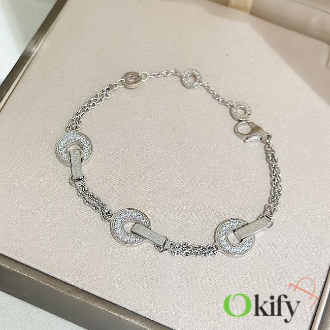 Okify Bvlgari Bvlgari Openwork 18 KT White Gold Bracelet Set with Full Pave Diamonds on The Circular Elements - 1