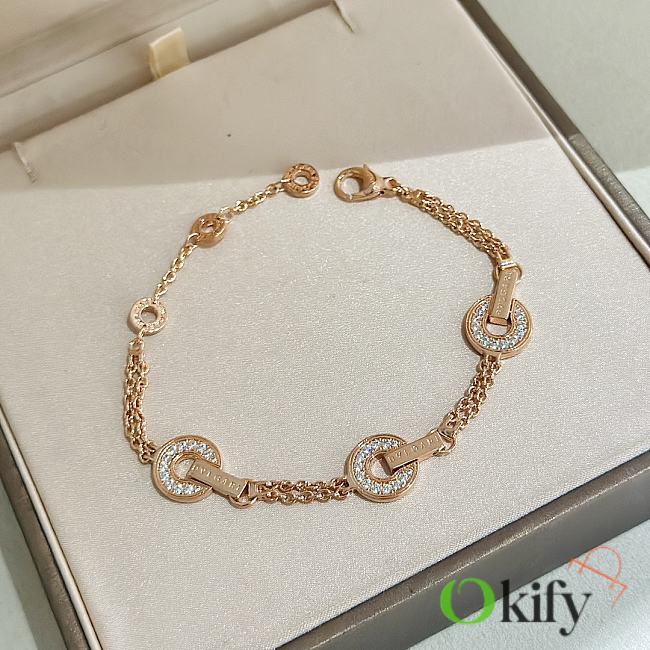Okify Bvlgari Bvlgari Openwork 18 KT Rose Gold Bracelet Set with Full Pave Diamonds on The Circular Elements - 1