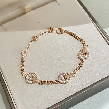 Okify Bvlgari Bvlgari Openwork 18 KT Rose Gold Bracelet Set with Full Pave Diamonds on The Circular Elements