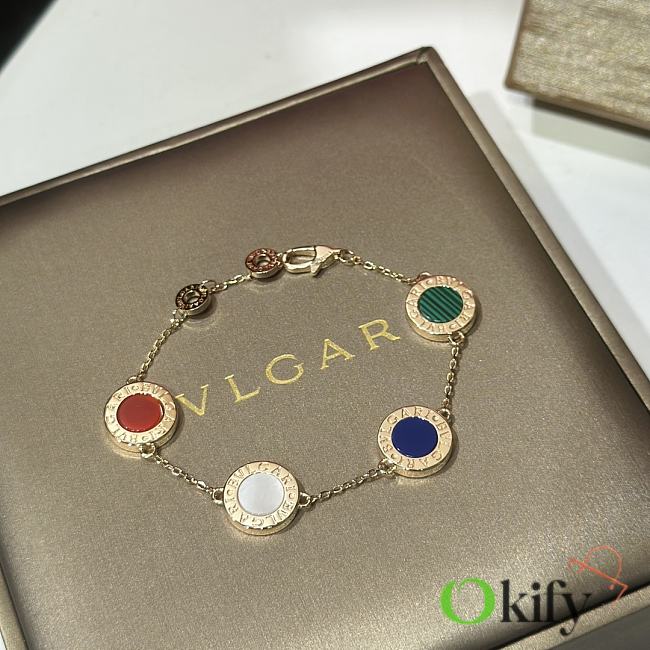 Okify Bvlgari Bvlgari 18 KT Rose Gold Bracelet Set with Carnelian Lapis Malachite and Mother Of Pearl Elements - 1