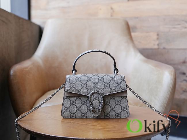 Okify GG Dionysus Mini Top Handle Bag Beige and Ebony GG Supreme Canvas - 1