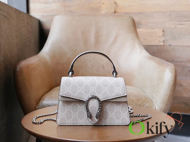 Okify GG Dionysus Mini Top Handle Bag Beige and White GG Supreme Canvas - 1