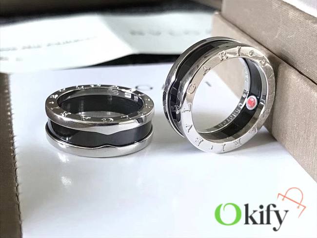Okify Bvlgari Save The Children Silver Ring Black Ceramic - 1
