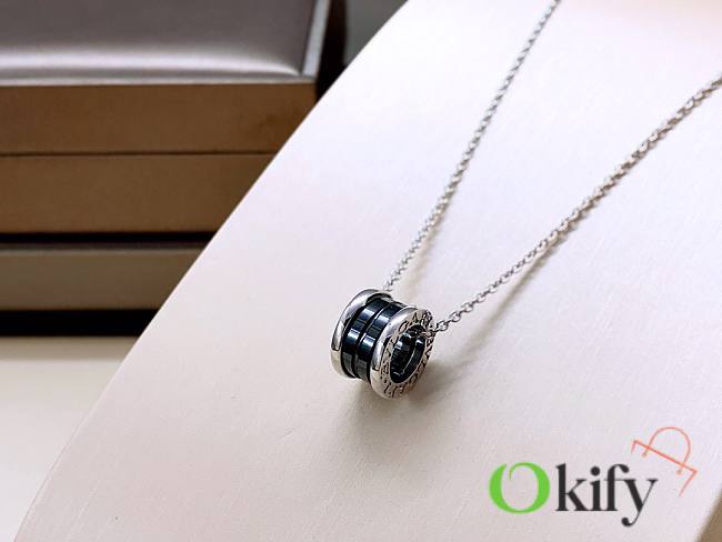 Okify Bvlgari Save The Children Necklace Silver Black Ceramic Pendant Silver Chain - 1