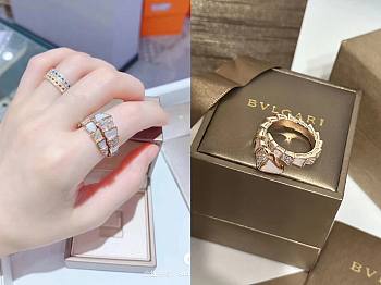 Okify Bvlgari Serpenti Viper One Coil Ring Yellow Gold Mother Of Pearl Elements And Pave Diamonds