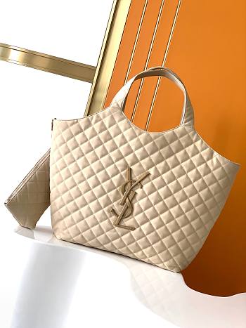 Okify YSL Icare Maxi Shopping Bag in Quilted Nubuck Suede Beige