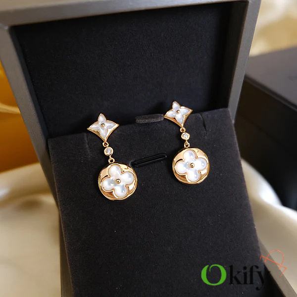 Okify LV Colour Blossom Long Earrings Pink Gold White Mother Of Pearl and Diamonds - 1