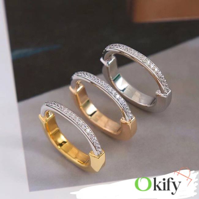 Okify Tiffany Lock Ring in Yellow/ Rose/ White and White Gold with Diamonds - 1