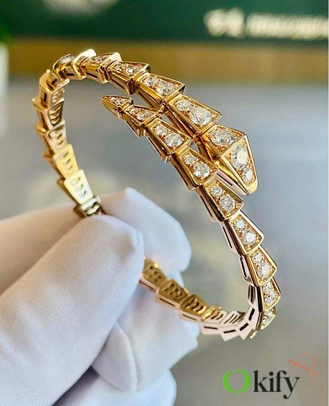 Okify Bvlgari Serpenti Viper 18 KT Yellow Gold Bracelet with Pave Diamonds - 1