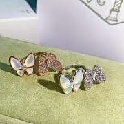 Okify VCA Two Butterfly Between The Finger Ring 18K Rose/ White Gold Diamond Mother Of Pearl - 4