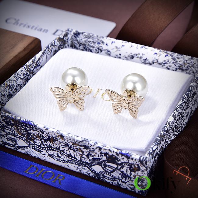 Okify Dior Special Packaging Tribales Earrings Gold Finish Metal and White Resin Pearls - 1