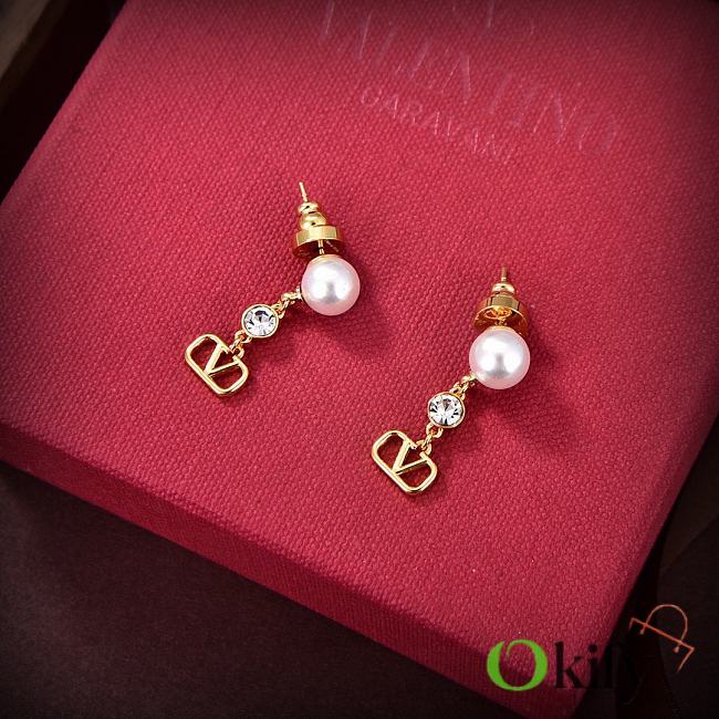 Okify Valentino Vlogo Signature Metal Pearl and Swarovski Crystal Earrings - 1