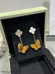 Okify VCA Lucky Alhambra Earrings 2 Motifs 18K Yellow Gold Mother Of Pearl Tiger Eye - 5