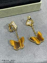 Okify VCA Lucky Alhambra Earrings 2 Motifs 18K Yellow Gold Mother Of Pearl Tiger Eye - 4