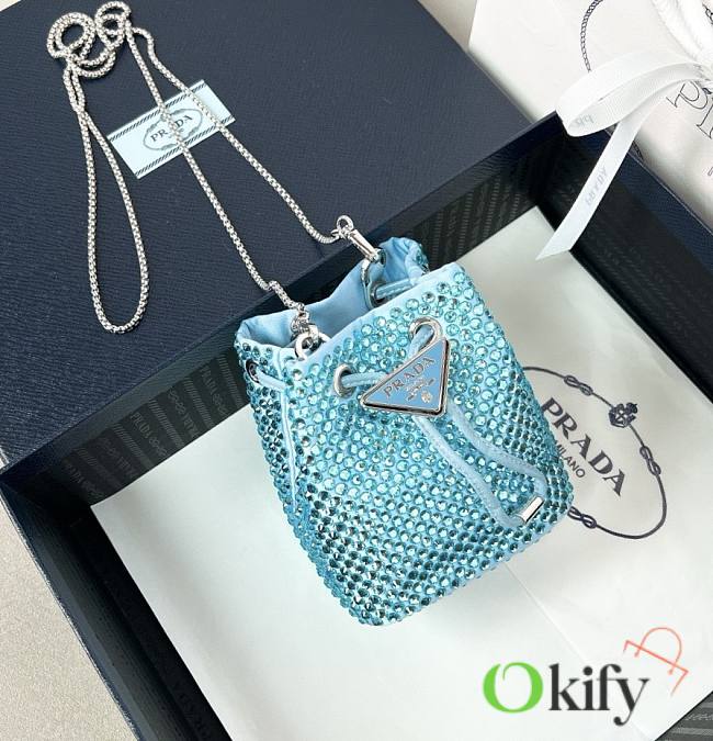 Okify Prada Embellished Satin Mini Pouch Blue - 1