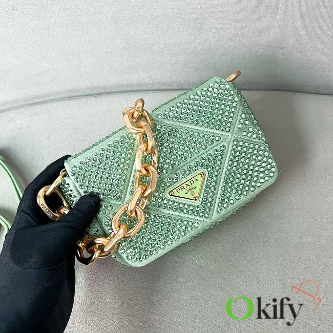Okify Prada Satin Mini Bag with Crystals Green - 1