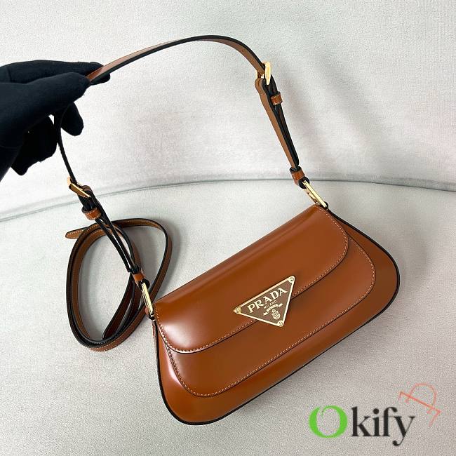 Okify Prada Brushed Leather Shoulder Bag Brown  - 1