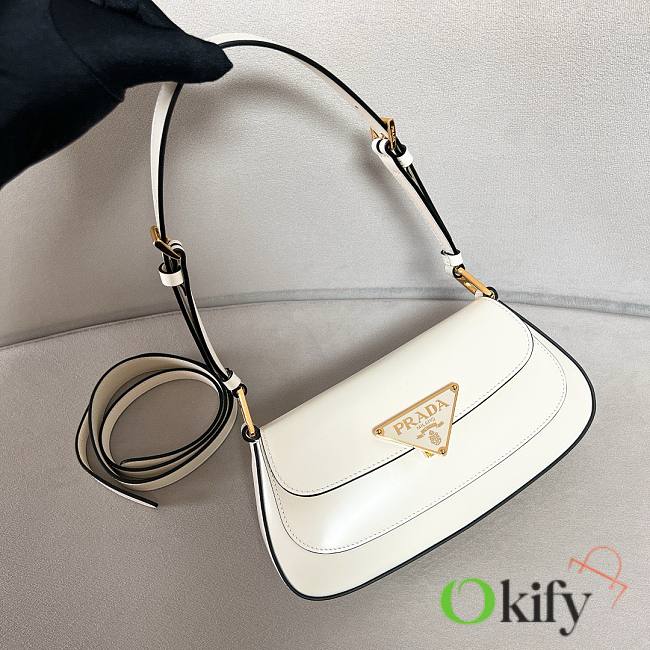 Okify Prada Brushed Leather Shoulder Bag White - 1