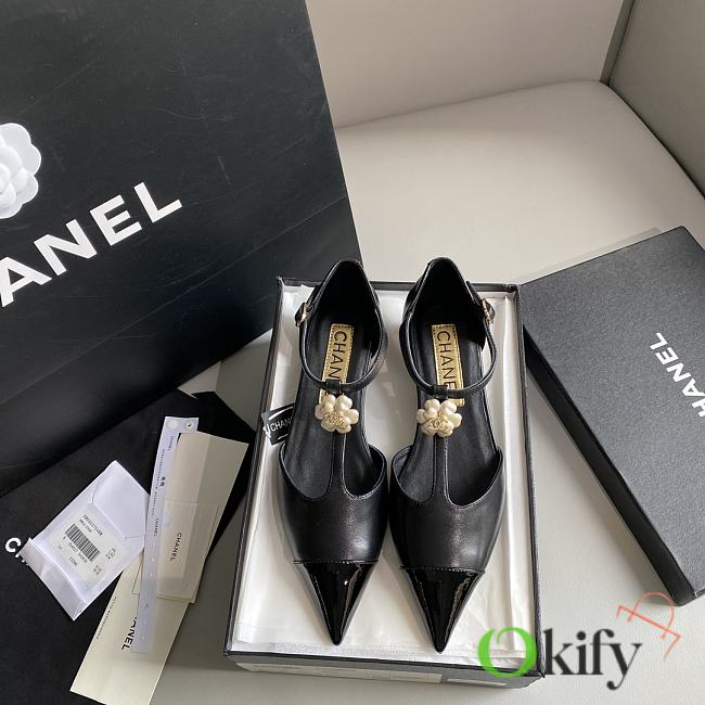 Okify Chanel Sandal Pointed Toe Camellia Wedges 13439 - 1
