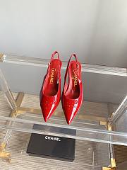 Okify Chanel Classic Sling Back Thick Heel Sandals Red - 1