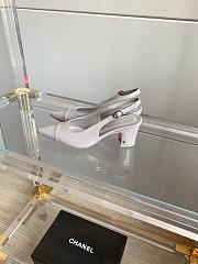 Okify Chanel Classic Sling Back Thick Heel Sandals Gray - 6