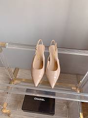 Okify Chanel Classic Sling Back Thick Heel Sandals Beige - 1