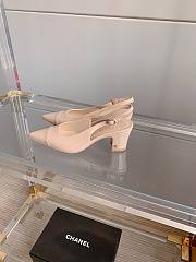 Okify Chanel Classic Sling Back Thick Heel Sandals Beige - 5