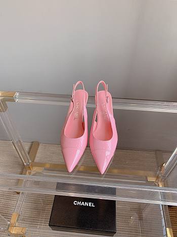 Okify Chanel Classic Sling Back Thick Heel Sandals Pink