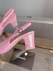 Okify Chanel Classic Sling Back Thick Heel Sandals Pink - 4