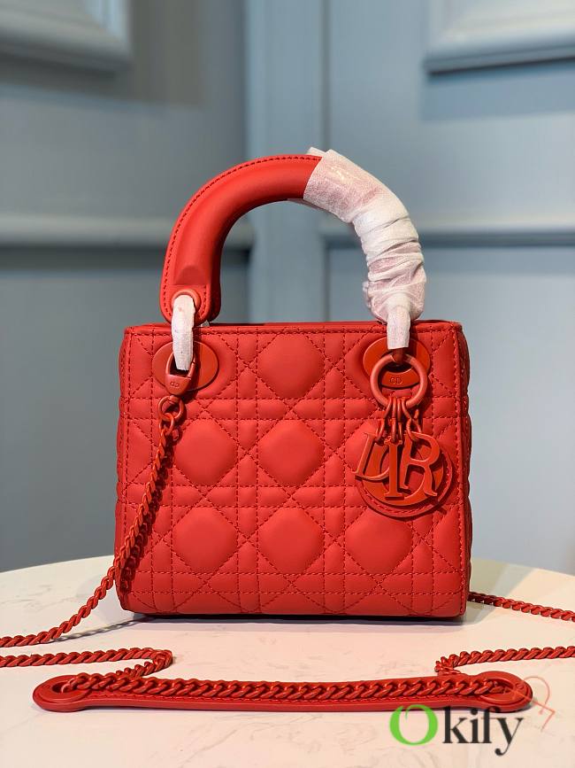 Okify Mini Lady Dior Bag Red Ultramatte Cannage Calfskin - 1