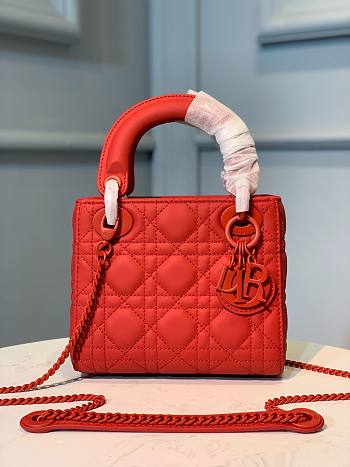 Okify Mini Lady Dior Bag Red Ultramatte Cannage Calfskin