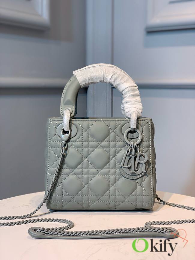 Okify Mini Lady Dior Bag Gray Ultramatte Cannage Calfskin - 1