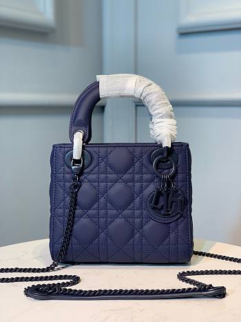 Okify Mini Lady Dior Bag Blue Ultramatte Cannage Calfskin