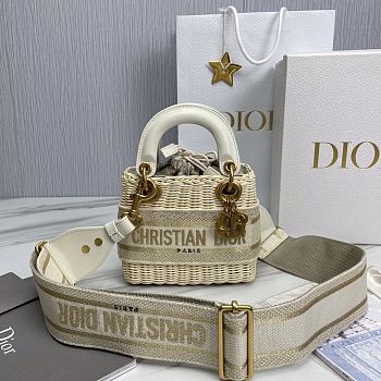 Okify Mini Lady Dior Bag Natural Wicker And White Dior Oblique Jacquard