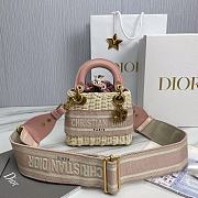 Okify Mini Lady Dior Bag Natural Wicker And Pink Dior Oblique Jacquard - 1