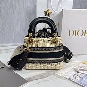 Okify Mini Lady Dior Bag Natural Wicker And Black Dior Oblique Jacquard - 3