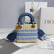 Okify Mini Lady Dior Bag Natural Wicker And Blue Dior Oblique Jacquard - 3