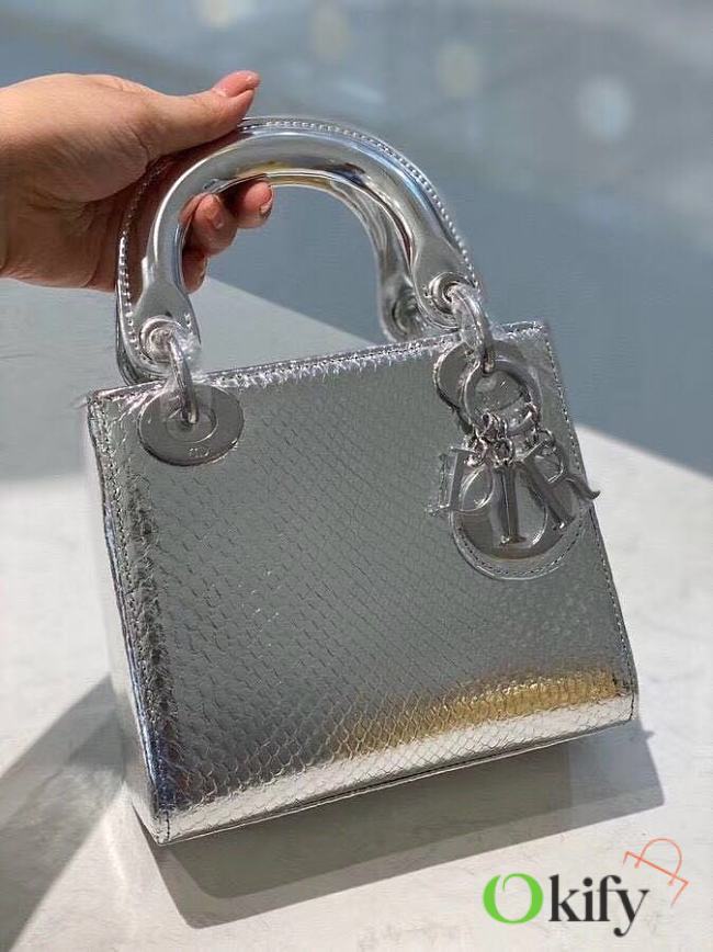 Okify Mini Lady Dior Python Bag Silver - 1