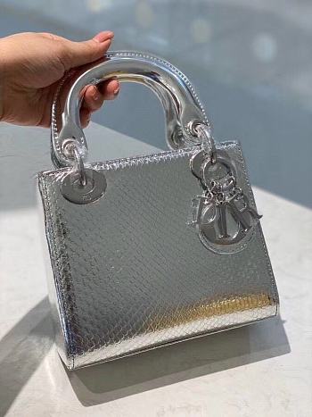 Okify Mini Lady Dior Python Bag Silver