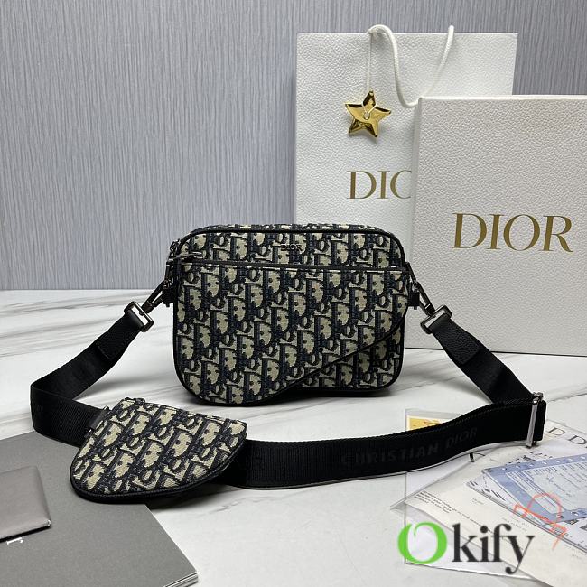 Okify Dior Essentials Saddle Triple Pouch Beige And Black Dior Oblique Jacquard - 1