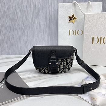 Okify Dior Essentials Saddle Pouch With Strap Beige And Black Dior Oblique Jacquard And Black Grained Calfskin