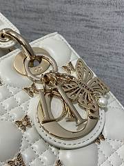 Okify Small Lady Dior Bag White Cannage Lambskin With Gold-Finish Butterfly Studs - 6