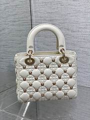 Okify Small Lady Dior Bag White Cannage Lambskin With Gold-Finish Butterfly Studs - 5