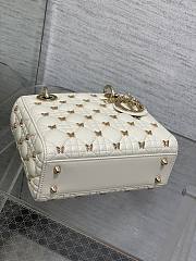 Okify Small Lady Dior Bag White Cannage Lambskin With Gold-Finish Butterfly Studs - 3