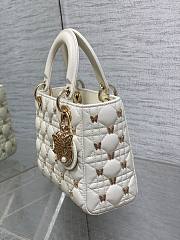Okify Small Lady Dior Bag White Cannage Lambskin With Gold-Finish Butterfly Studs - 2