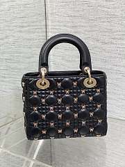 Okify Small Lady Dior Bag Black Cannage Lambskin With Gold-Finish Butterfly Studs - 5
